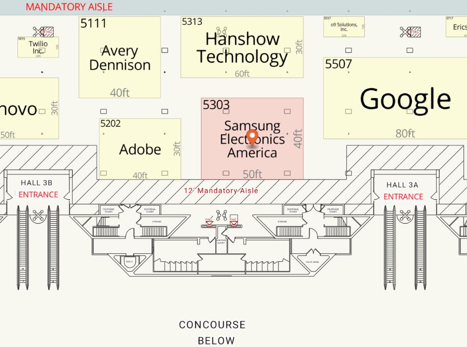 View the NRF 2026 show floor map for Samsung Electronics America booth location