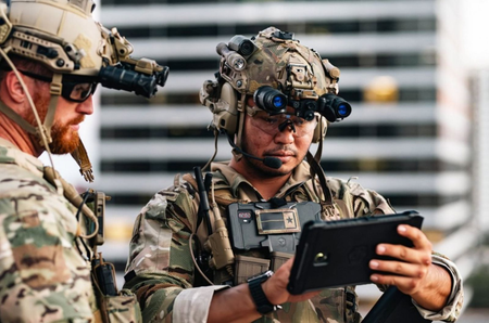 U.S. Army personnel using a Samsung rugged mobile device